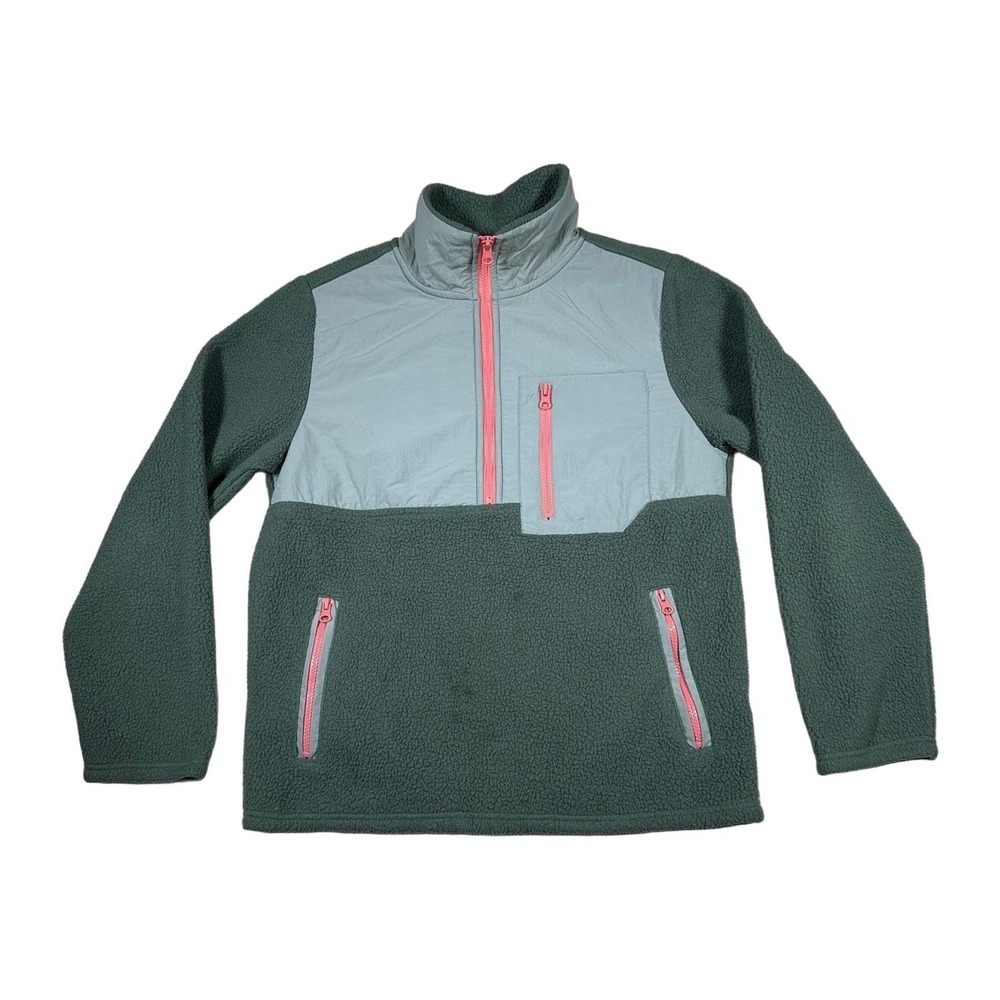 Te‎ Verde Color Block Fleece Pullover Jacket Teal Pink Zip Pockets Size S Womens